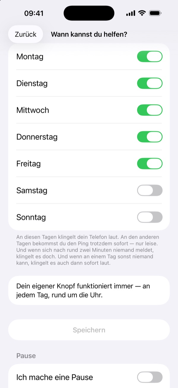 Wann kann ich helfen? – Jeder wählt die Tage, an denen sein Telefon laut klingelt