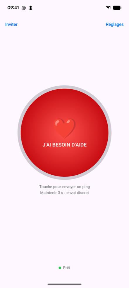 Écran d'accueil de Ping! sur un téléphone Android