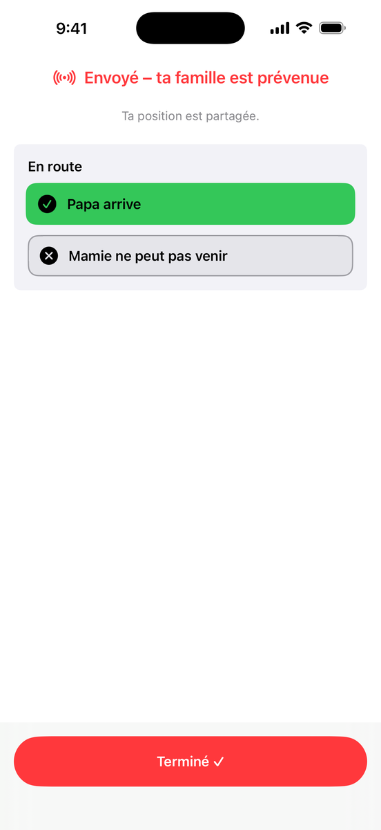 Vue de l'émetteur : « Papa arrive » et « Mamie ne peut pas venir »