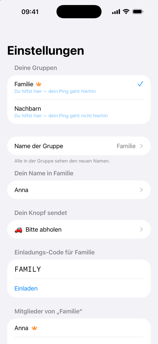 Einstellungen: Deine Gruppen mit Familie und Nachbarn